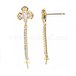 Brass Micro Pave Clear Cubic Zirconia Earring Findings&nbsp;KK-S356-306-NF