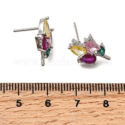 Brass Micro Pave Cubic Zirconia Flower Stud Earrings&nbsp;EJEW-P322-12P
