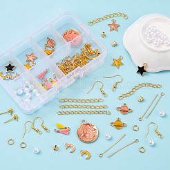 16個のムーン＆スター＆プラネットアロイペンダント  8本ポリコットンタッセルペンダントデコレーション  30個のプラスチック丸いビーズ  ステンレス鋼と鉄のパーツ  DIYの星空のテーマのイヤリング作成キット用  ミックスカラー  合金エナメルペンダント：16個/箱&nbsp;DIY-FS0001-56