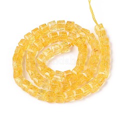 クラックル透明ガラスビーズ連売り  キューブ  多面カット  ゴールド  5.5~6x6~6.5x6~6.5mm  穴：1.2~1.5mm  約65個/連  14.76~14.96インチ（37.5~38cm）&nbsp;GLAA-N062-6mm-04