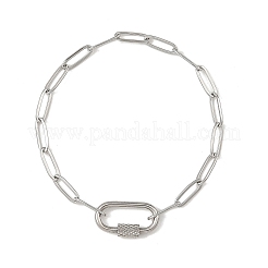 304ステンレススチール製ペーパークリップチェーンブレスレット（ネジ式カラビナ留め具付き、女性用）  変色なし  ステンレス鋼色  7.48インチ（19cm）&nbsp;BJEW-JB14206