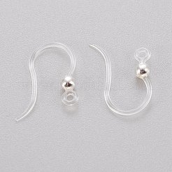 環境に優しいプラスチック製のピアスフック  304ステンレススチールビーズと水平ループ付き  ラウンド  銀  15.5x8x0.7mm  穴：1.2mm  24ゲージ  ピン：0.5mm&nbsp;STAS-K203-03S