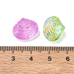 海をテーマにした電気メッキ透明ガラスビーズ  ABカラーメッキ  半分メッキ  シェル形状  12.5x14.5x10mm  穴：1.2mm  5個/セット&nbsp;GL-CBA9C2A-01A