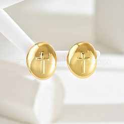 Stylish Oval with Cross Pattern 201 Stainless Steel Stud Earrings&nbsp;EK8654