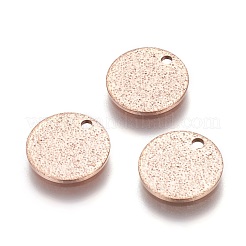 イオンプレーティング（IP）304ステンレススチールテクスチャペンダント  フラットラウンド  ローズゴールド  10x1mm  穴：1.2mm&nbsp;STAS-I098-01-10mm-RG