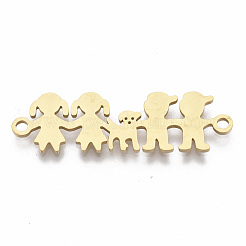201 ステンレススチールリンクコネクター  レーザー切断  少年と犬を持つ少女  ゴールドカラー  10x32x1mm  穴：1.5mm&nbsp;STAS-R104-008G