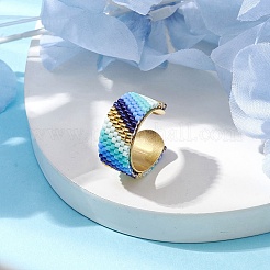 Glass Seed Beads Gradient Open Cuff Rings&nbsp;RJEW-MZ00021