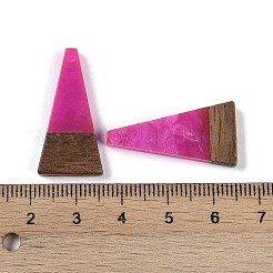 レジン＆ウッドパーツ  三角形のチャーム  フクシア  28.5x14x3.5mm  穴：1.6mm&nbsp;X-WOOD-F015-03A