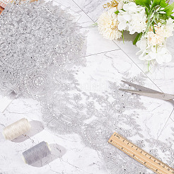 スパークル刺繍フラワーポリエステルレーストリム  プラスチックpailletteビーズと  衣装装飾用  銀  9-1/8インチ（230mm）&nbsp;OCOR-GF0002-44A