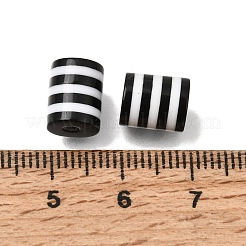 オペーク縞柄樹脂ビーズ  コラム  ブラック  9.5x8mm  穴：2mm&nbsp;RE-CBA0A57-13A