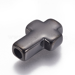 イオンプレーティング（IP）304ステンレスビーズ  クロス  ガンメタ色  14x10x4mm  穴：2.5mm&nbsp;LS-STAS-F212-066B