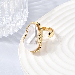 Brass ABS Imitation Pearl Cuff Open Rings for Women&nbsp;RJEW-B160-03G