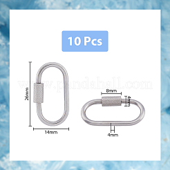 304ステンレススチールスクリューカラビナロックチャーム  ネックレス作成用の楕円形のキーホルダーの留め金  ステンレス鋼色  26x14x4mm  ネジ:8x4mm  10個/箱&nbsp;STAS-UN0047-24P