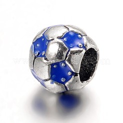 大きな穴サッカー/サッカーボール合金エナメルヨーロッパビーズ  スポーツビーズ  アンティークシルバー  ブルー  9x8mm  穴：4.2mm&nbsp;MPDL-L013-02E