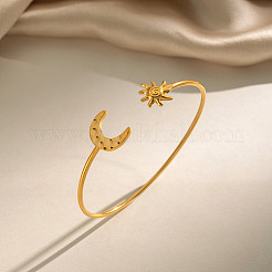 304 Stainless Steel Textured Moon and Sun Open Cuff Bangles for Women&nbsp;DP7347