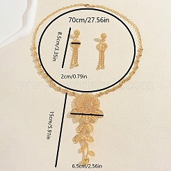 女性用合金製中空花スタッドピアス＆ペンダントネックレスセット  ゴールドカラー  27.56インチ（70cm）&nbsp;MS1099