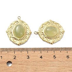天然グリーンアベンチュリンオーバルペンダント  304ステンレススチールチャーム  14KGP本金メッキ  23.5x19.5x6mm  穴：1.5mm&nbsp;STAS-L022-340G