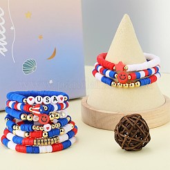 10Pcs Independence Day Theme Handmade Polymer Clay Beads Stretch Bracelets&nbsp;BJEW-SW01605