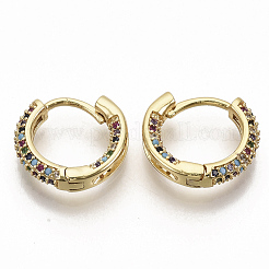 Brass Micro Pave Colorful Cubic Zirconia Hoop Earrings&nbsp;EJEW-S208-060