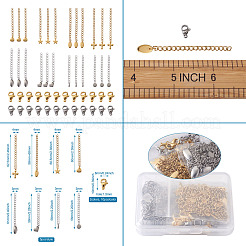 304ステンレススチール製ジュエリーファインディングキット（DIY）  チェーンエクステンダーとカニカンを含む  ゴールデン·ステンレス鋼色  チェーンエクステンダー：40個/箱&nbsp;DIY-CD0001-09