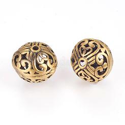 真鍮ビーズ  ニッケルフリー  中空  花の丸  ブラッシングアンティークブロンズ  12x11mm  穴：1.5mm&nbsp;KK-K176-24AB