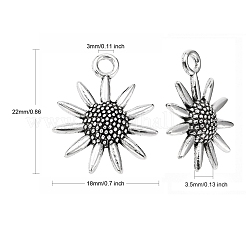鉛フリー及びカドミウムフリーの！チベットスタイルのヒマワリのペンダント  アンティークシルバー  22x18x3.50mm  穴：3mm&nbsp;X-LF8977Y