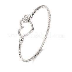 304 Stainless Steel Crystal Rhinestone Heart Cuff Bangles for Women&nbsp;SA-CBA2192-06P