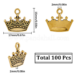 100個の合金ペンダント  クラウンチャーム  アンティーク黄金  15x17x2mm  穴：2mm&nbsp;FIND-SC0006-68