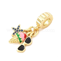 Brass Micro Pave Blue Cubic Zirconia European Dangle Charms&nbsp;KK-F904-07G