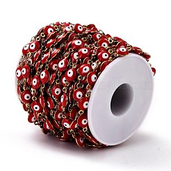 304ステンレススチールリンクチェーン  エナメルとスプールで  ハンダ付け  レッド  14.8x8x3.8mm  32.8フィート（10m）/ロール&nbsp;CHS-L026-02G-02