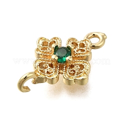 Brass Green Cubic Zirconia Clover Connector Charms&nbsp;KK-Q048-12G