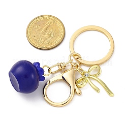 フルーツアクリル/樹脂ペンダントキーホルダー  合金ペンダントと留め金、鉄製キーリング付き  ダークブルー  ブルーベリー  82.5mm&nbsp;KEYC-JKC01196-03