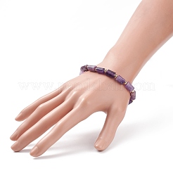 天然アメジスト コラム ビーズ ストレッチ ブレスレット  女性のためのアクセサリー用原石のアクセサリー  内径：2-1/8インチ（5.4cm）&nbsp;BJEW-JB08596-04