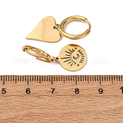 304ステンレススチールラインストーンフープピアス5個  目とハートと長方形  ゴールドカラー  27.5~31x9.5~12mm&nbsp;EJEW-G447-01G