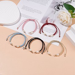 半分仕上げのポリエステル編組パール ブレスレット  丸カン付き  調節可能なコネクターブレスレット作成用  ミックスカラー  12-5/8インチ（32cm）  5~6.5mm&nbsp;AJEW-JB01128