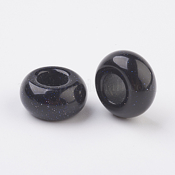 合成ブルーゴールドストーンヨーロッパビーズ  大穴ビーズ  ロンデル  14x7~8mm  穴：6mm&nbsp;G-G740-14x8mm-17