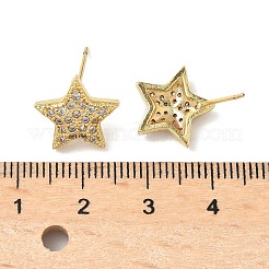 スター真鍮マイクロパヴェクリアキュービックジルコニアスタッドピアス  パヴェクラスターイヤリング  鉛フリー＆カドミウムフリー  長持ちメッキ  18KGP本金メッキ  12.5x13.5mm&nbsp;EJEW-A132-16G
