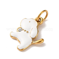 304ステンレススチールエナメルペンダント  犬のチャーム  ラインストーン付き  ゴールドカラー  18x17x3mm  穴：5mm&nbsp;STAS-A152-01G