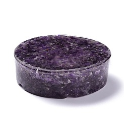 天然アメジストチップストーン灰皿入りレジン  ホームオフィスの卓上装飾  花付きフラットラウンド  104x32mm  内径：61x68mm&nbsp;DJEW-F015-05B