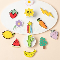12個12スタイルアクリルバッジブローチピン  かわいいラペルピン  いちごとにんじんとスイカとバナナとレモンと稲妻と木と太陽と花とサボテンと隕石  ミックスカラー  23~69x20~52x7.5~8.5mm  ピン：0.7~0.8mm  1個/スタイル&nbsp;JEWB-LS0001-12