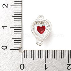 真鍮舗装キュービックジルコニアコネクタチャーム  ハートリンク  銀色のメッキ  レッド  15x9x6mm  穴：1.2mm&nbsp;KK-Z072-06S-06
