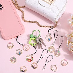 猫と花の合金エナメルペンダント、携帯ストラップの作り方キット  ミックスカラー  56mm&nbsp;DIY-SC0025-52