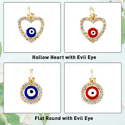 8Pcs 4 Styles Evil Eye Brass Micro Pave Clear Cubic Zirconia Charms&nbsp;KK-DC0002-64