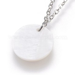真鍮本物のプラチナメッキアズキチェーンブレスレット  304ステンレススチールの金具と淡水貝のペンダント付き  カメとフラットラウンド  ステンレス鋼色  190x2mm  16x3mm&nbsp;BJEW-JB03974-02