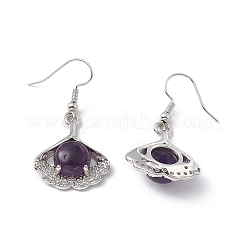 Natural Amethyst Ginkgo Leaf Dangle Earrings with Crystal Rhinestone&nbsp;EJEW-A092-03P-25