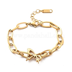 304ステンレススチールチャームブレスレット  女性用ペーパークリップチェーンブレスレット  蝶  ゴールドカラー  5-7/8インチ（15cm）&nbsp;LS-BJEW-F487-02G