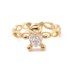 Brass Micro Pave Cubic Zirconia Open Cuff Rings&nbsp;RJEW-K263-06KCG