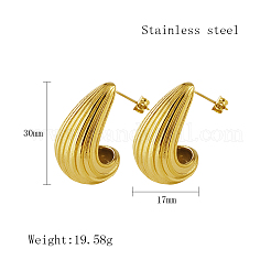 ステンレススチールのテクスチャードティアドロップスタッドピアス  18KGP本金メッキ  30x17mm&nbsp;PU5820-1