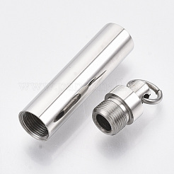 変色しない201ステンレススチールペンダント、スクリューキャップ付き  コラム  ステンレス鋼色  39.5x8mm  穴：6mm  丸カン：8x1ミリ&nbsp;STAS-N087-10