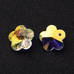 フラワーファセットK9ガラスチャーム  模造オーストリアのクリスタル  透明  10x10x5mm  穴：1mm&nbsp;EGLA-O006-02B